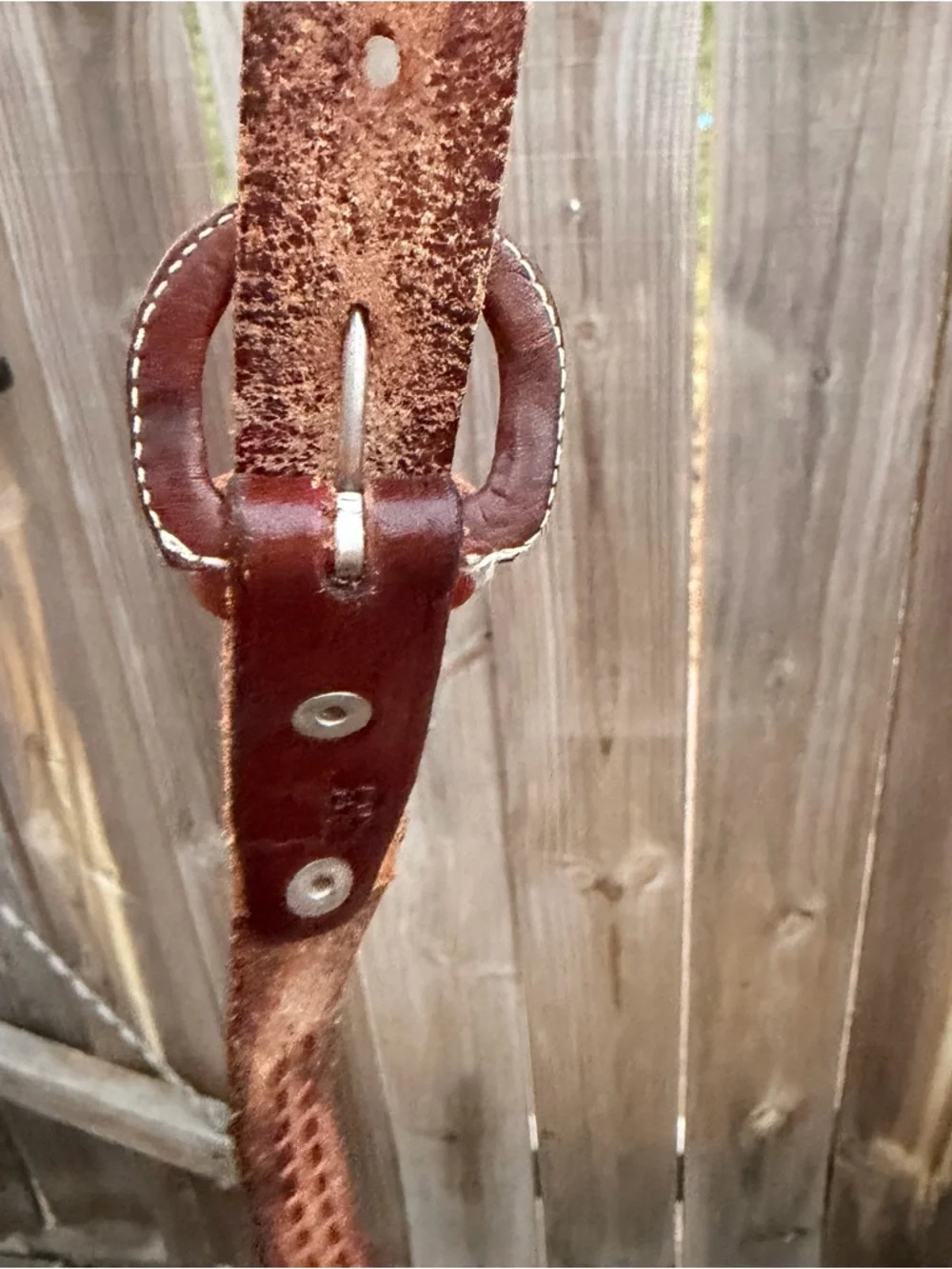 Vintage Tooled Brown Leather Belt with Decorative Stitching Size 38
